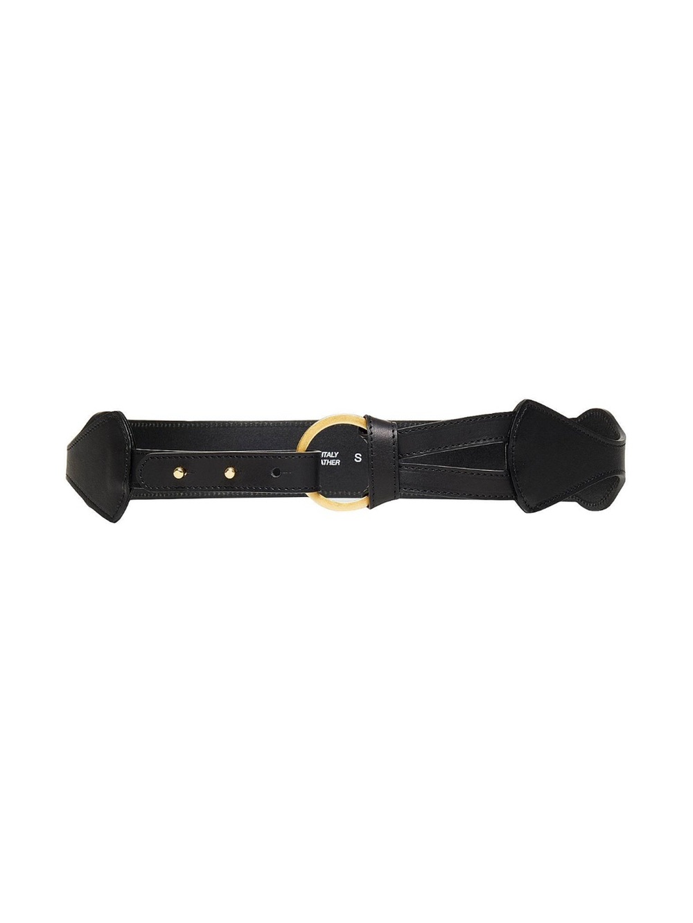 Black Leather Stretch Belt with Gold Ring Buckle